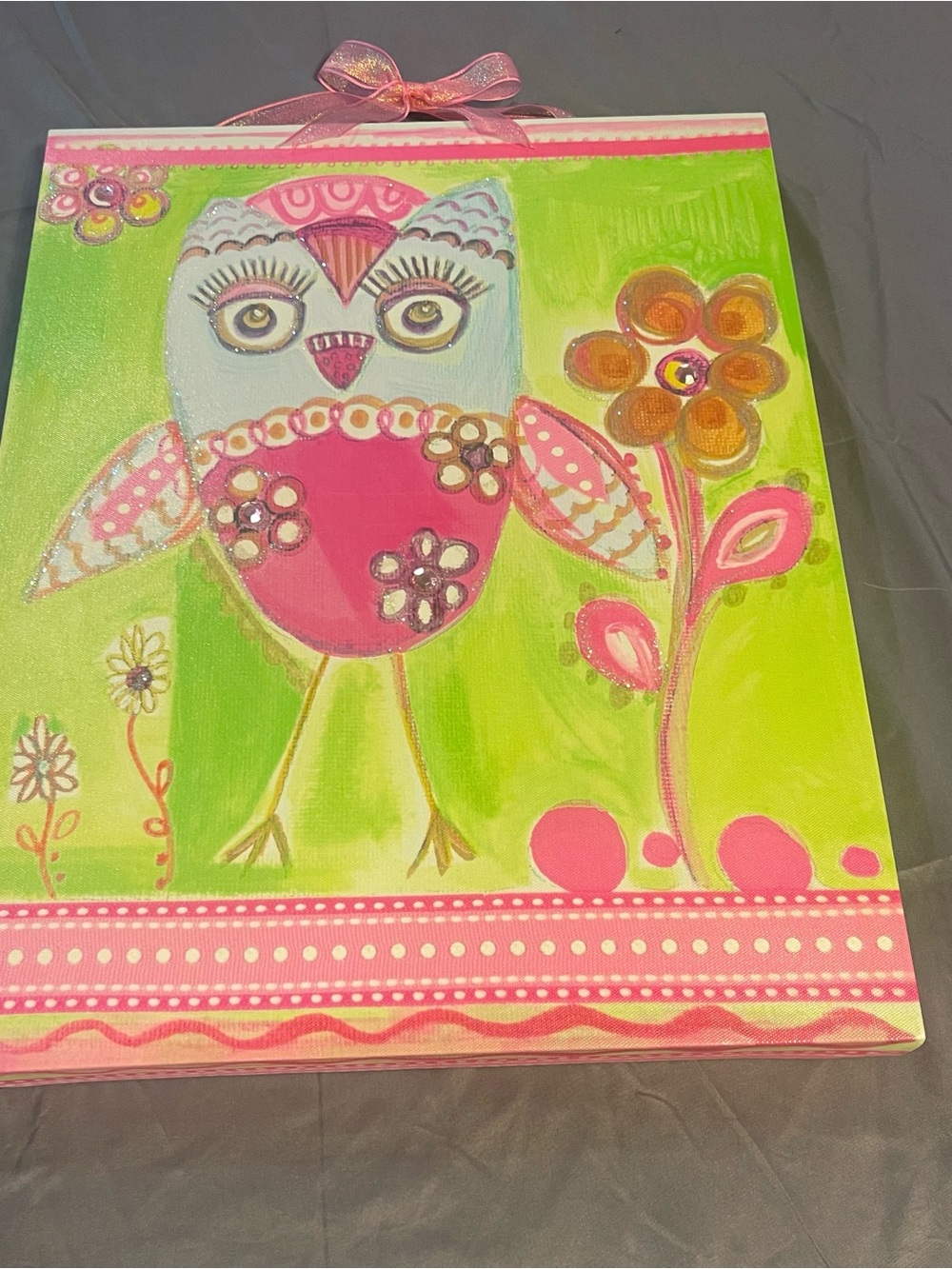 Hobby Lobby Pink and Lime Owl Canvas Art